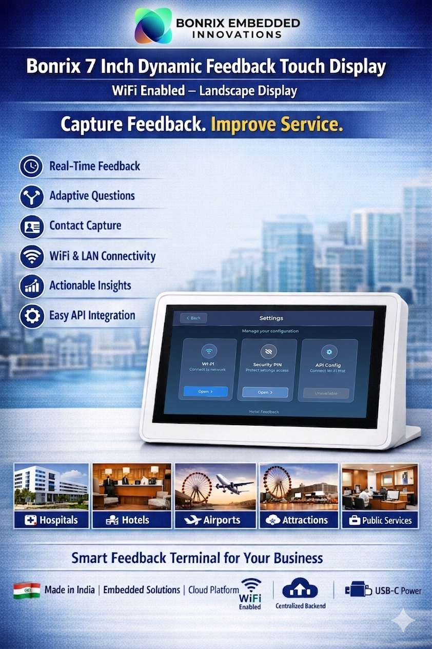 Bonrix 7 Inch Dynamic Feedback Touch Display - WiFi Enable Landscape Display