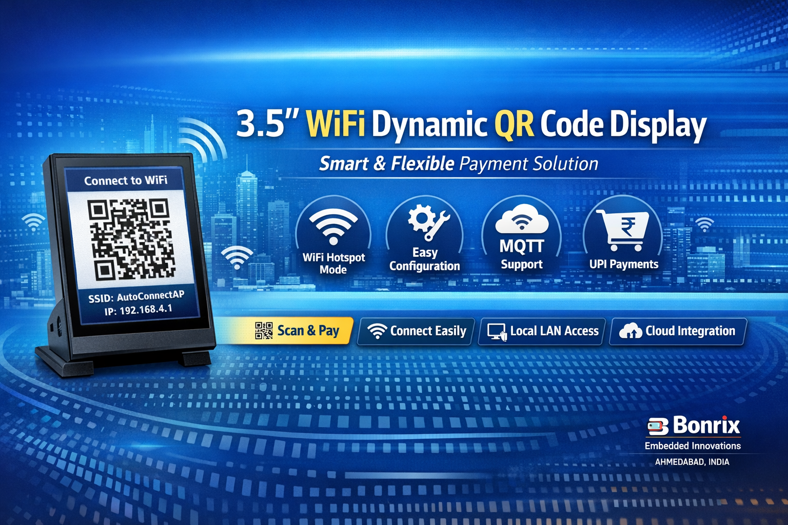 Bonrix 3.5 inch USB Dynamic QR Code Display BEI-CFD-001-USB tested on Linux for browser-based web app integration
